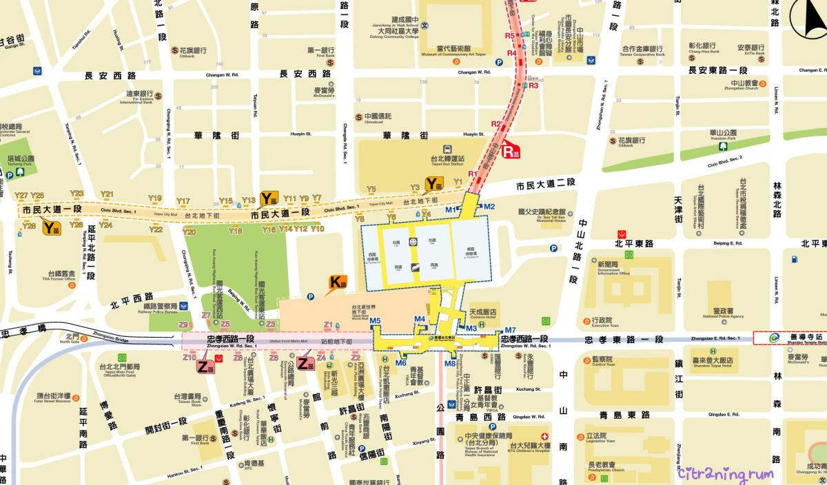 mapa del metro de Taipei centre comercial